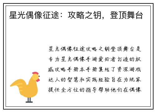星光偶像征途：攻略之钥，登顶舞台