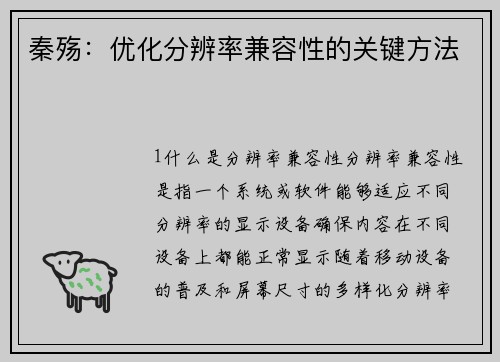 秦殇：优化分辨率兼容性的关键方法